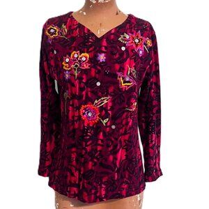 Women's Carole Little Petite Floral Embroidery, Button Accents Cottage Core Vint